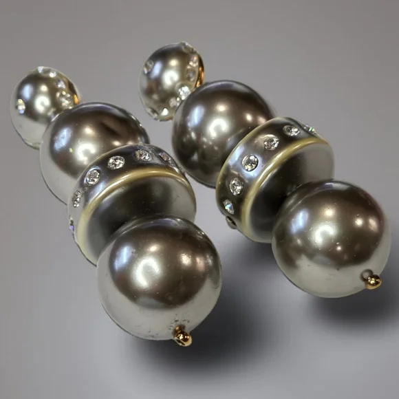 Lele Sadoughi Chunky Silver Ball Zircon Crystal Dangle Drop Earrings - Picture 4 of 6